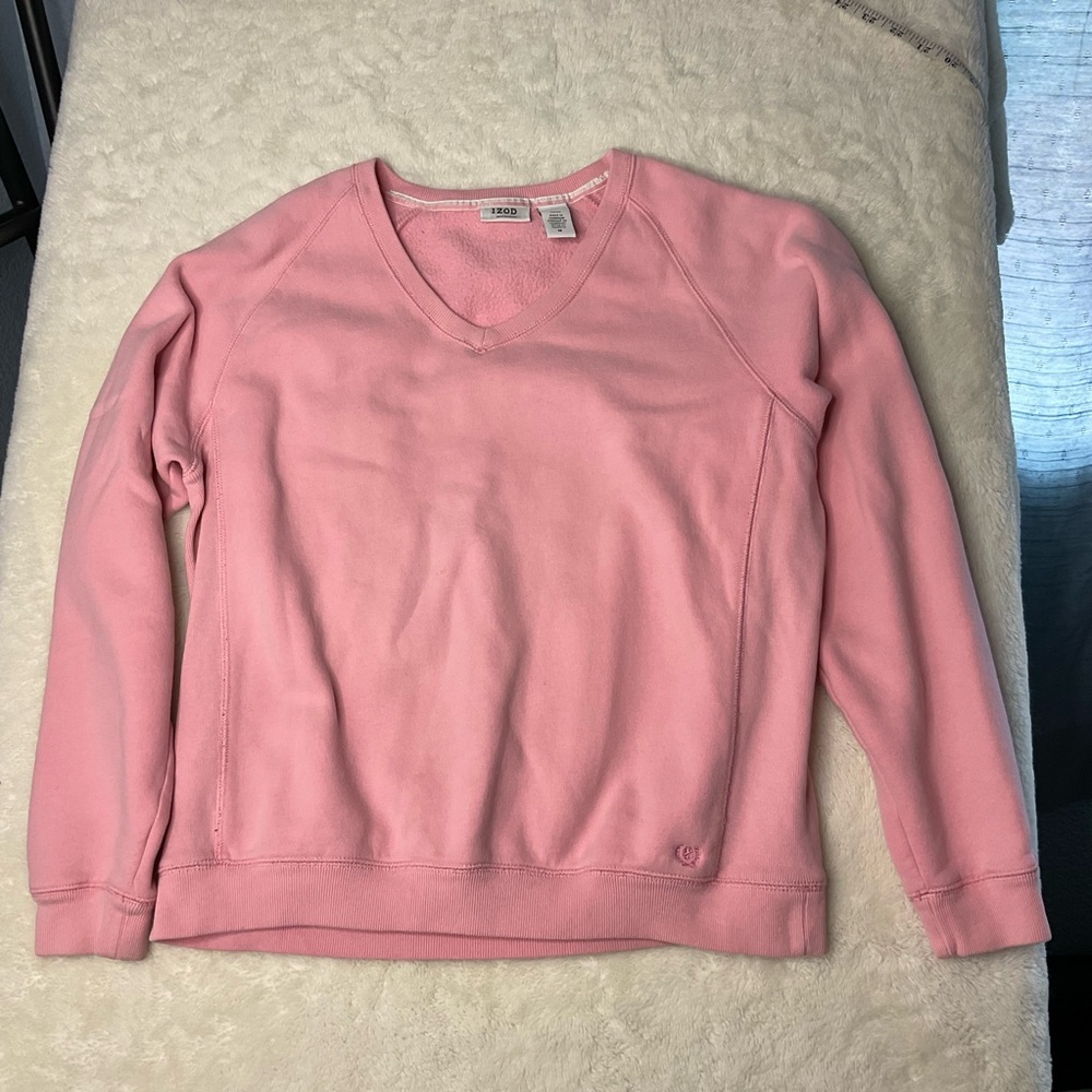 IZOD Women’s Pink V-Neck Fleece-Lined Pullover Sweatshirt M